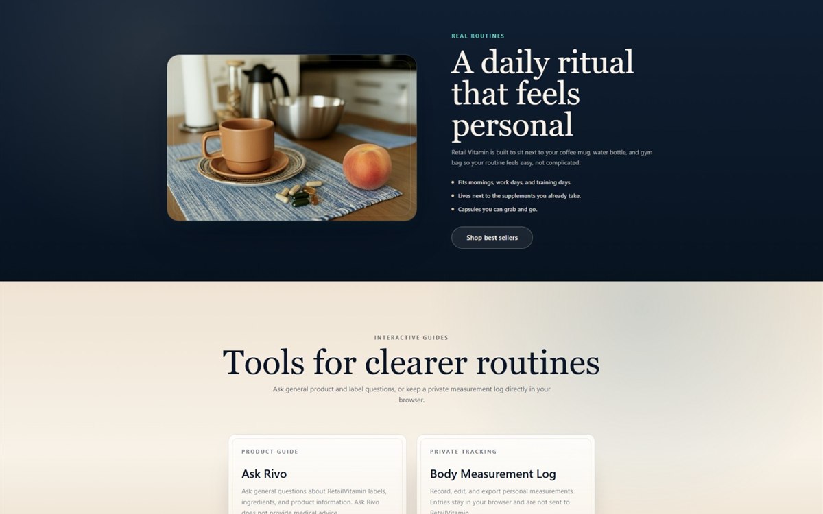 RetailVitamin daily ritual and trust section from the live storefront